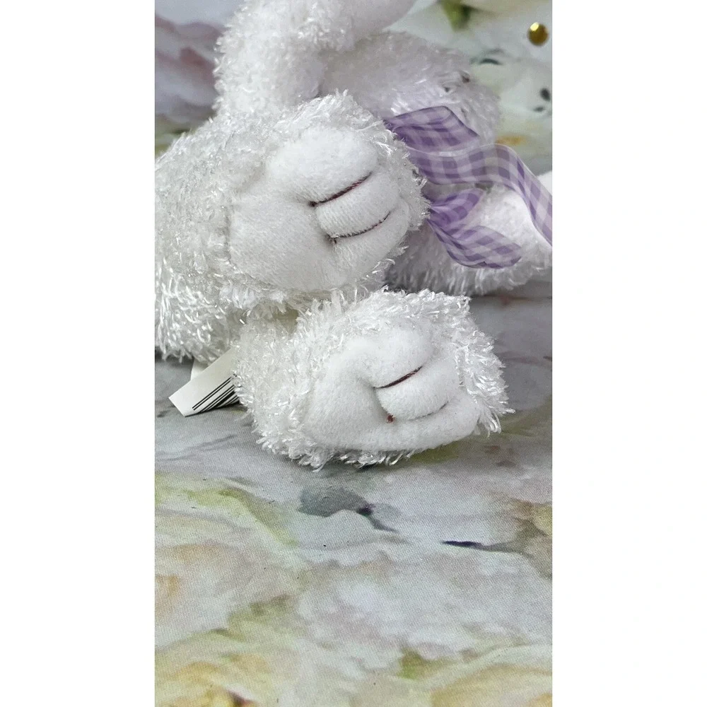 Walmart White Rabbit Plush Stuffed Animal Toy Purple Ribbon Sitting
